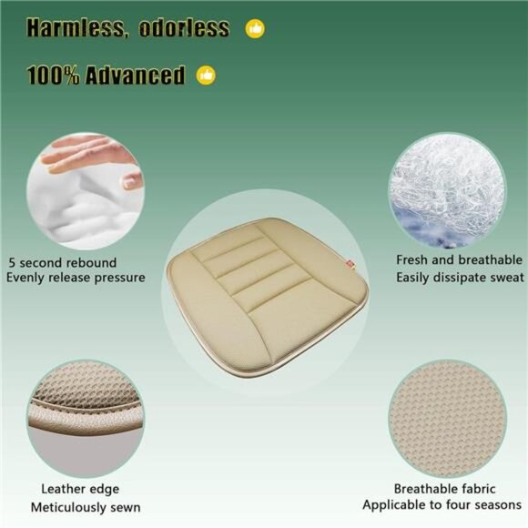 Memory Foam Car Seat Cushion Pad Office Chair Cushion Non Slip Breathable Khaki - Picture 3 of 7